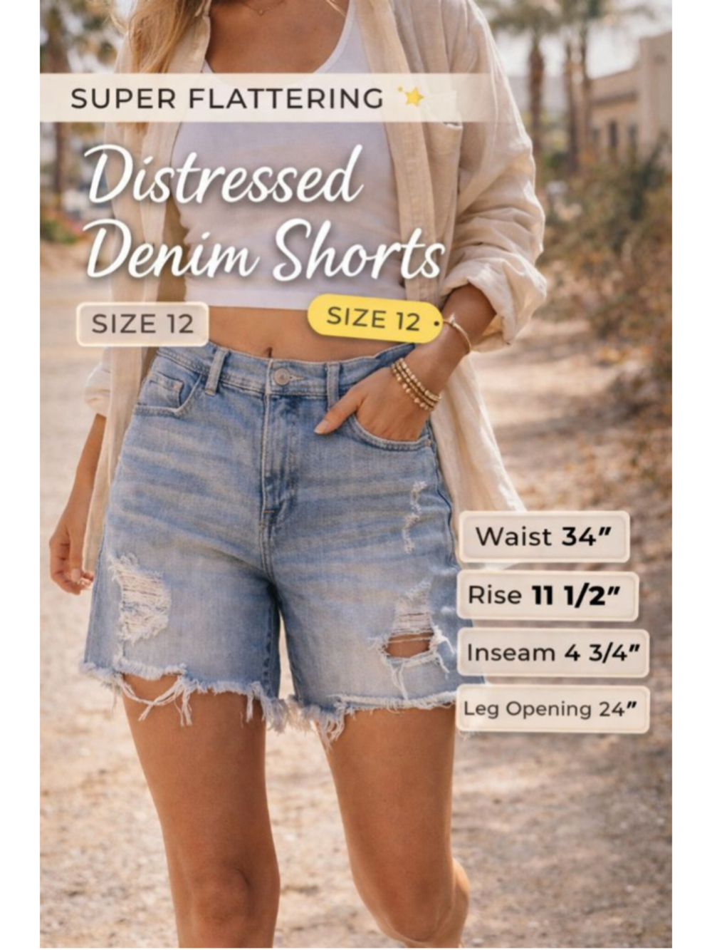 Angels Distressed Denim Shorts Size 12 Light Wash Raw Hem Stretch Jean Shorts